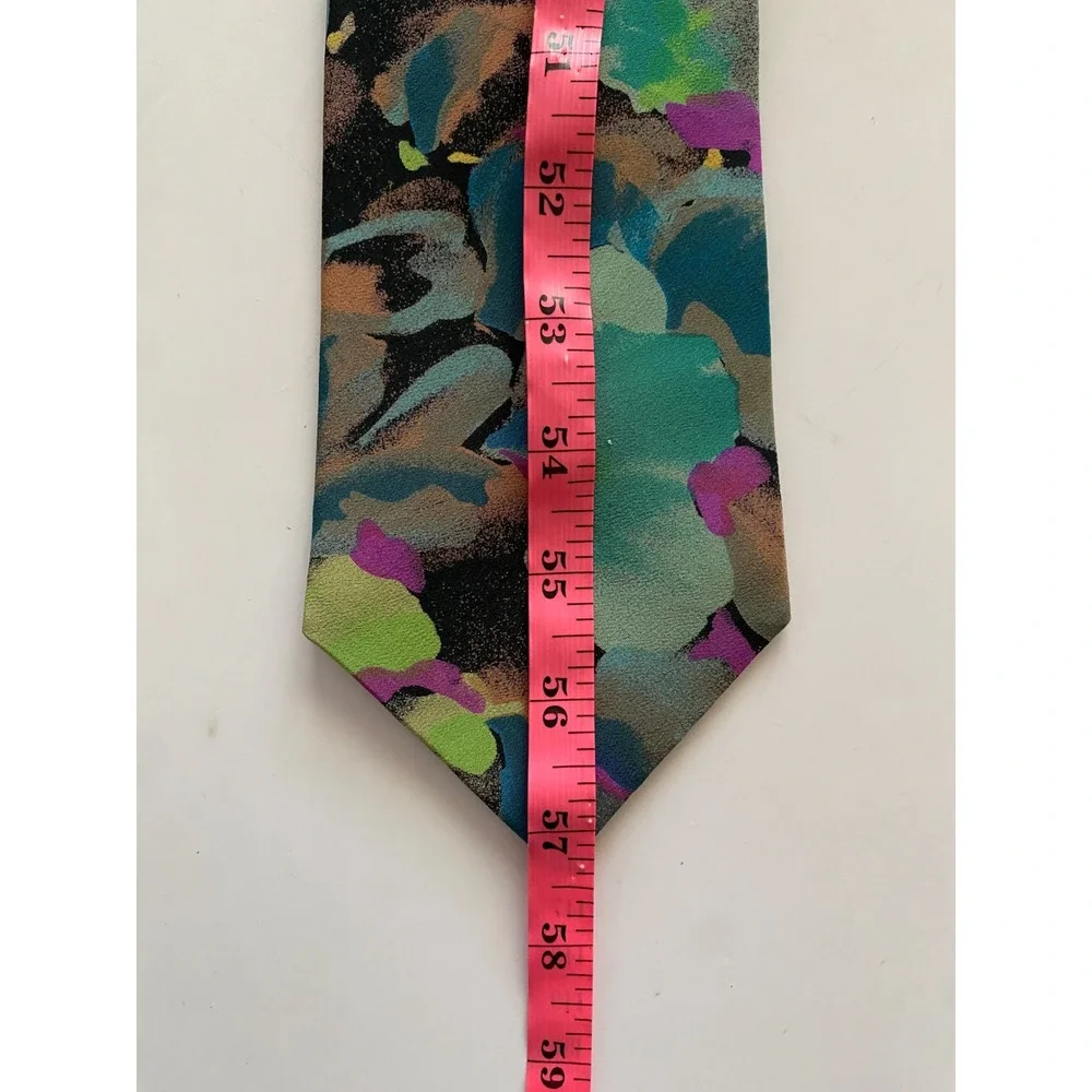 Bella Nova Mens Silk Tie Italy Abstract Floral Watercolor Teal Purple Gold 4in